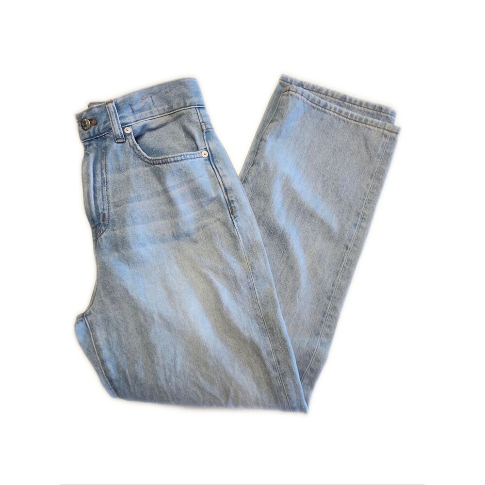 Madewell Light Blue Wash Distressed 90s Straight Crop Denim Jeans, 26
